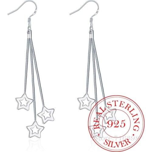 Korean 925 Sterling Silver 3 line hollow star Vintage Long Tassel Dangle Earrings For Women 2020 Engagement Wedding Jewelry