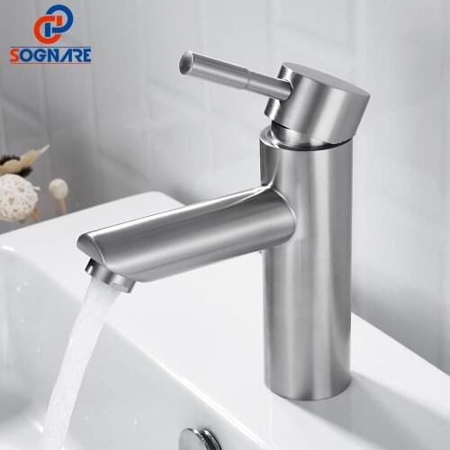 SOGANRE Single Handle Stainless Steel Bathroom Basin Faucets Cold and Hot Mixer Basin Sink Tap Water Mixer Bathroom Accessories