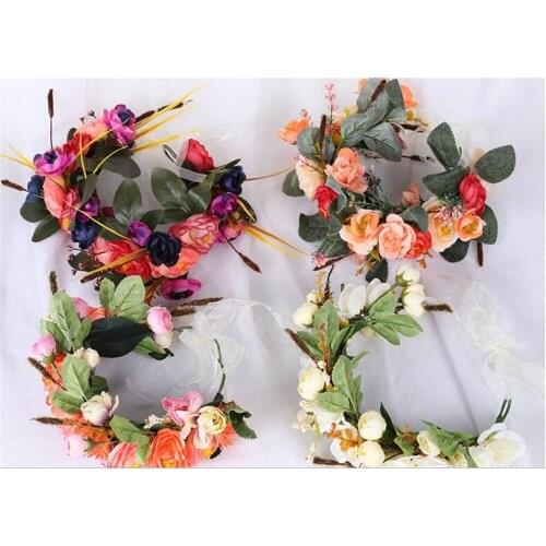 Wedding Flower Crown Wreath Handmade Floral Garlands beach Headband Bride Headdress props B1395