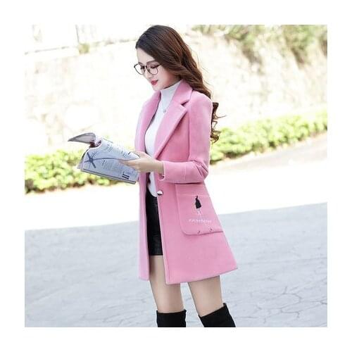 High-quality Blends embroidery Woolen coat womens Medium and long section new version of autumn and winter thick warm coat