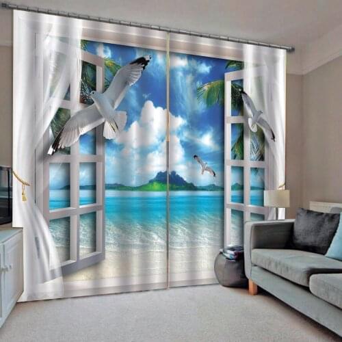 Window curtains 3D Curtain Luxury Blackout Window Curtain Living Room beach cutains