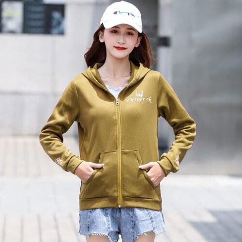 Spring Autumn Style Womens Cotton Hoodies Zipper Solid Color Pockets Long Sleeve Printed Korean Casual Sweatshirts AA4163