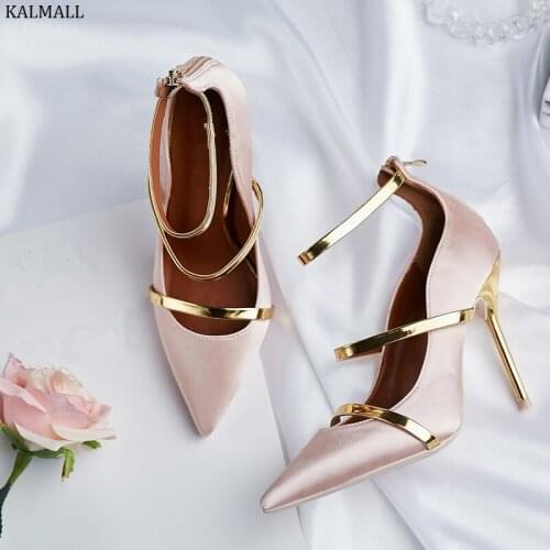 KALMALL Mixed Color Ankle Strap High Heels Shoes Sexy Pointed Toe Women Dress Shoes Stiletto Heels Women Pumps Zapatos Mujer