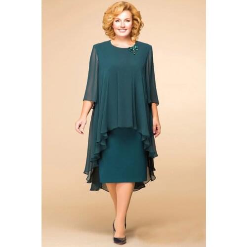 Plus Size Mother Of The Bride Dresses With Jacket Suit Half Sleeve 2020 Wedding Party Gown Two Piece Tea Length