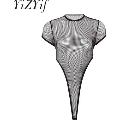 Women Sexy Bodysuit One-piece See Through Fishnet Sheer Leotard Bodysuit Jumpsuit Tops Erotic Lingerie Night Club Wear Costumes