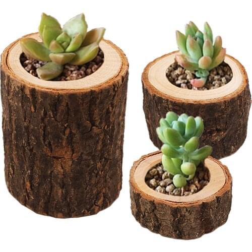 1pcs Bark Stake Candle Holder Plant Pot Handmade Wooden Ornaments Pillar Design Candlestick for Rustic Wedding Decoration Supply