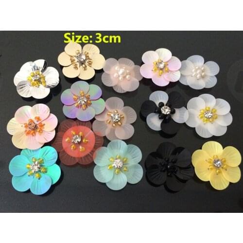 10pcs pink/blue/white sequins Rhinestones beads flowers appliques patches brooches Free Shipping