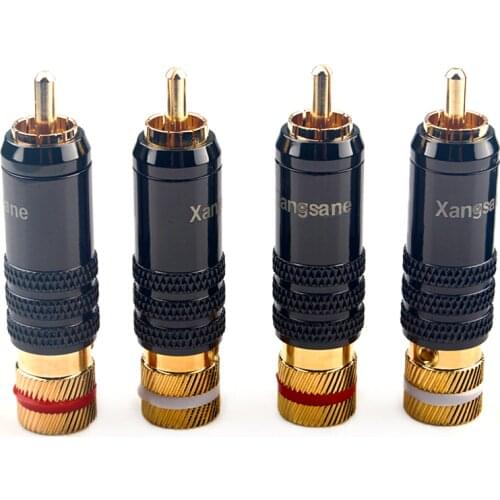 4Pcs 5N Pure Copper Gold Plated RCA Lotus Plug DIY Audio Signal Cable Connector