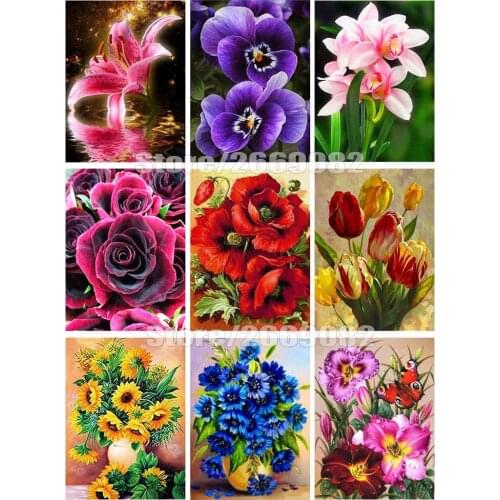 5D Diamond Painting Cross Stitch Flowers Full Drill Square Diamond Art Embroidery New Arrival Home Decoration TT1299