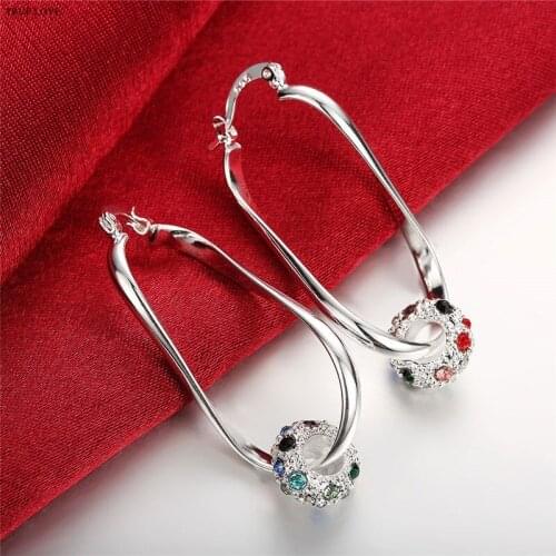 925 Sterling Silver Earrings for Woman charm Colorful crystal beads drop earring fashion Jewelry lady party Christmas Gifts