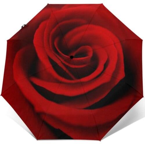 Automatic Umbrella Red Rose three-fold umbrella women men rain umbrella