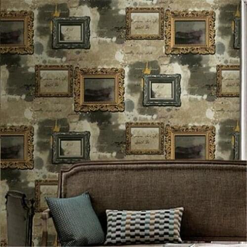 Beibehang wall American style retro frame picture frame wallpaper bedroom den living room sofa TV background wall paper grey