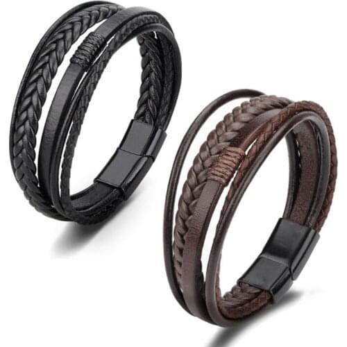 Hand-woven Bracelet Retro Multi-layer Leather Rope Fashion Jewelry Aceroinoxidable Joyeria Mujer Mens Bracelet Ethnic Style