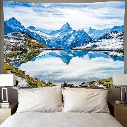 Mountain forest lake decorative wall covering printed tapestry psychedelic wall hanging beach towel polyester thin blanket yoga