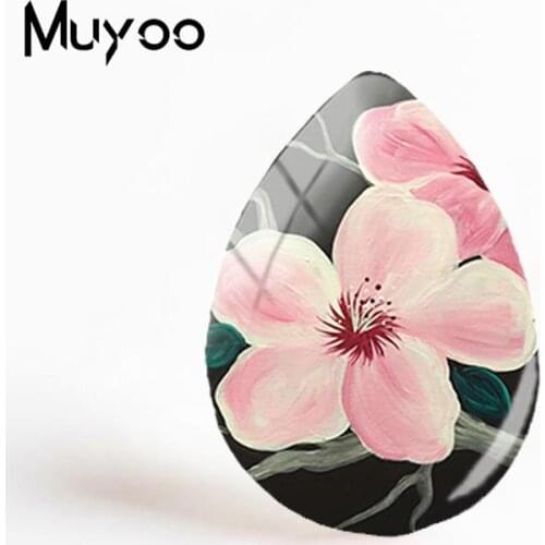 2019 New Cherry Blossoms Glass Cabochon Pink Flowers Art Patterns Hand Craft Jewelry Tear Drop Cabochons