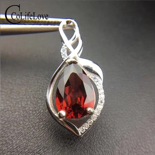 Classic silver gemstone drop pendant 8*12mm natural wine red garnet gemstone pendant solid 925 silver garnet necklace pendant