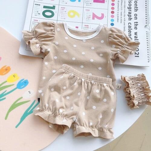 Koodykids Summer Baby Girls Clothes Set 3PCS Polka Dot Rompers Shorts Headband 3PCS Toddlers Girls T Shirts Shorts Clothing Set