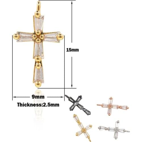 Cross Pendant Gold Plated Brass Zircon Religious Charm DIY Jewelry Bracelet Earring Accessories