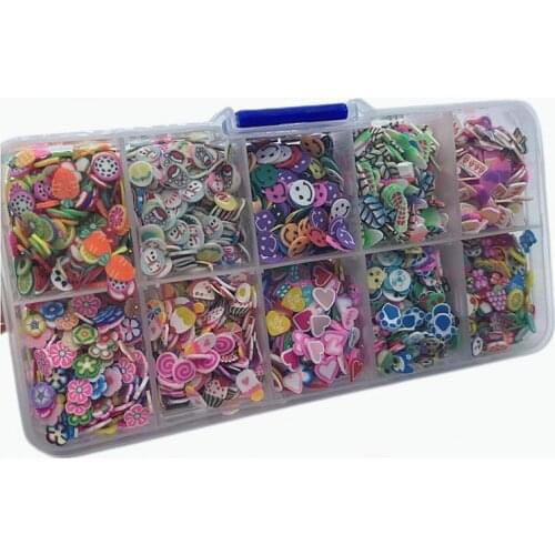 10Grids/Box wheel Polymer Clay Fruits shaped Feather Slices 3D Clay Canes Nail Tips Stickers Soft Ceramic Tiny Cute Nails arts