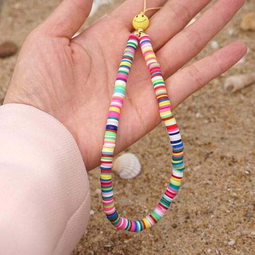 2021 New Colorful Soft Polymer Clay Bohemia Women Phone Chain Handmade Cell Phone Case Rope Straps For Women Summer Jewelry