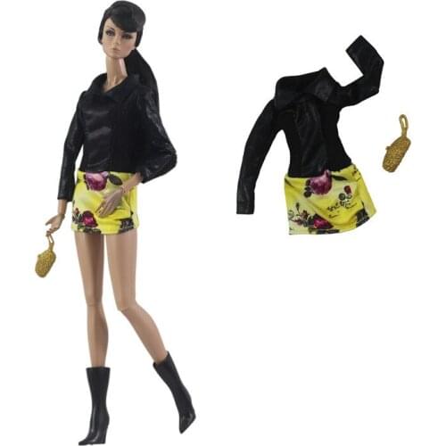 1/6 BJD Clothes Classic Black Yellow Long Sleeve Doll Dress for Barbie Doll Clothes Outfit Handbag Kids DIY Accessories Girl Toy