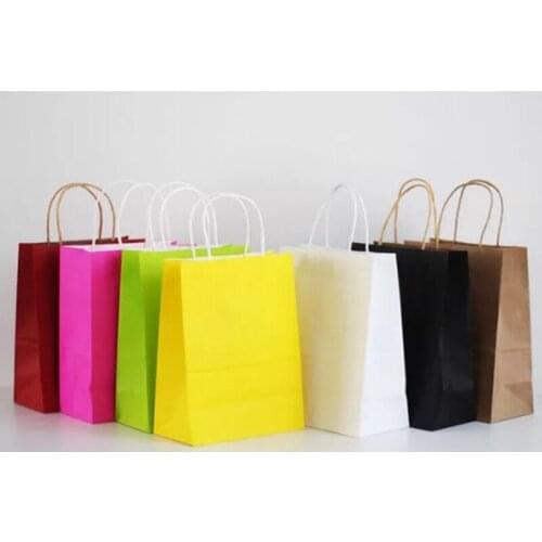 50PCS 21x15x8cm Kraft Paper Bags with Handles Gift Cloth Jewelery Packing bags for Wedding Baby Birthday Christmas Party bags