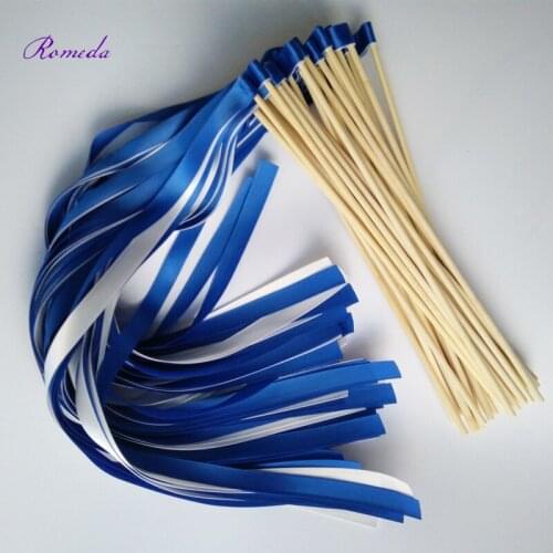 50pcs/lot Royal and White Wedding Ribbon Wands without Bells for wedding decoration Birthday Party