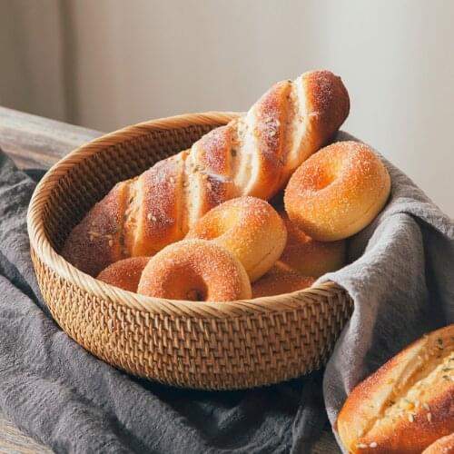 Handmade Woven Rattan Snack Fruit Food Storage Basket Picnic Tray Bread Plate Dishes Multifunction Household Storage Decoration