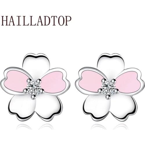 Simple Lotus Earrings Stud Female Cherry Blossom Female Pink Earrings Stitching Color Female Earrings Sticting Color Five Peta