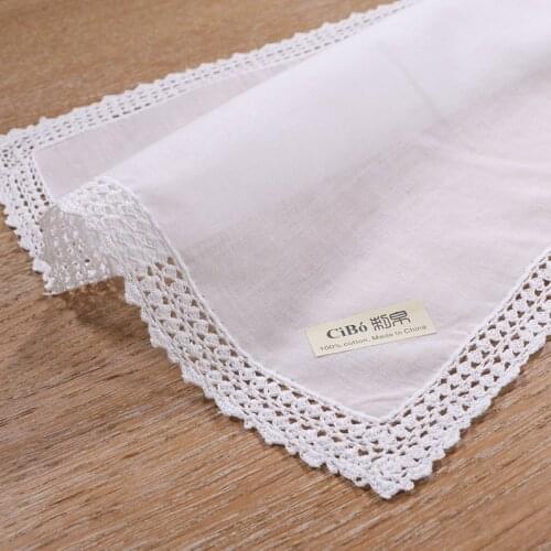 S001: 100% cotton hand crochet lace blank handkerchief/hankie for women/ladies wedding gift
