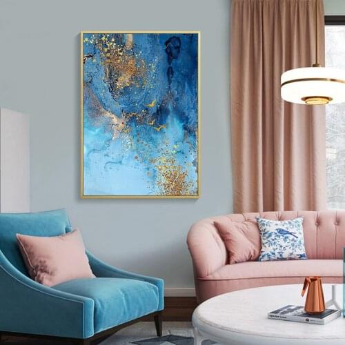 Blue Marble Gold Spot Canvas Painting Flying Birds Posters and Prints Abstract Wall Art Pictures for Living Room Office Decor