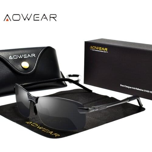 AOWEAR Brand Designer Polarized Sunglasses Men Square Remiless Eyewear Male Accessories Driving Sun Glassesen Oculos Gafas A3043
