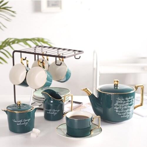 Nordic style ceramic cup green coffee cup pot gold-plated suit light luxury net black tea cup ceramic coffee cup set