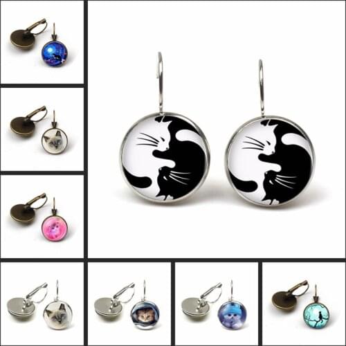 Glass black and white two cat earrings womens fashion earrings, private custom 2019/2020 New Jewelry Jewelry Bronze