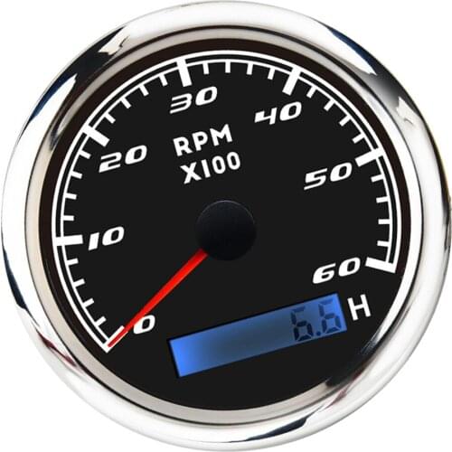 6000 RPM 85mm Marine Boat Tachometer Gauge Tacho Meter LCD Hourmeter