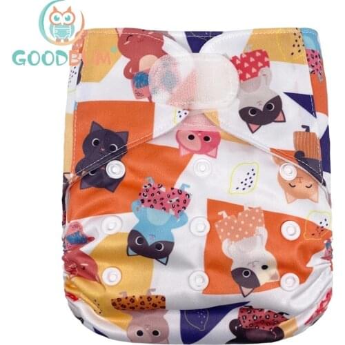 Goodbum Colorful Cat Hook Loop Cloth Diaper Washable Adjustable Nappy For 3-15KG Baby Diaper