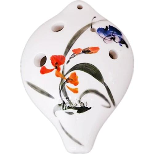 TNG Ocarina Heart Shape Freehand Sketching Handmade Flower 6 Holes Ceramic Ocarina Soprano C F Musical Instruments For Beginners