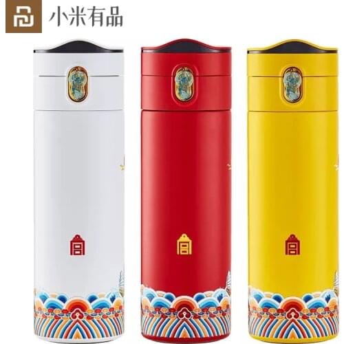 Youpin 380ML Smart Thermos Water Bottle Led Digital Temperature Display Stainless Steel Enamel Cup Traditional Pattern Office