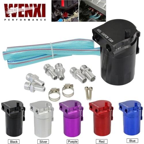 Universal Black Baffled Aluminum Oil Catch Tank Can Reservoir Tank with 11mm/15mm Fittings and Oil dipstick