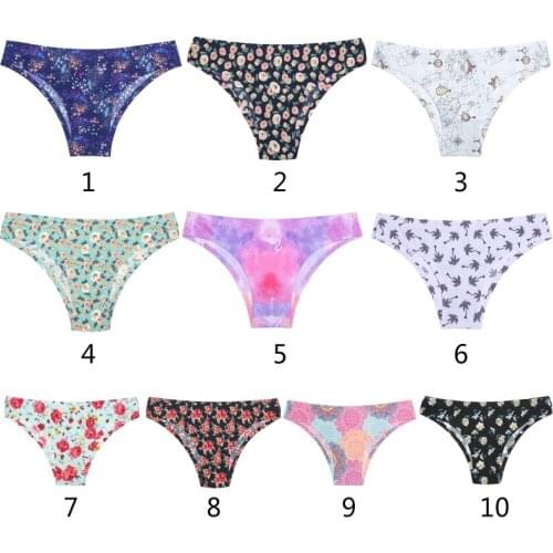 Women Low Rise Seamless Thongs Underwear Colorful Floral Tie-Dye Digital Print Nylon No Show Ladies Sexy Panties Briefs