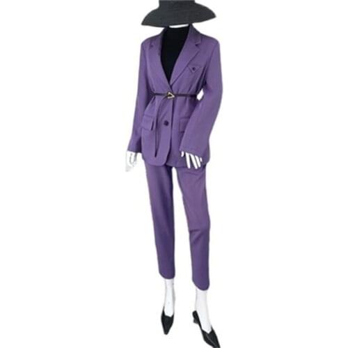 Spring autumn New OL Women Pant Two-piece Suit elegant purple Blazer Jacket and Pants suit Office Wear Ladies Suits Female Sets