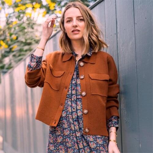 Caramel Knit Cardigan Women Autumn Winter Casual Long Sleeve Button Up Vintage Sweater 2021 Elegant Office Lady Women Sweater