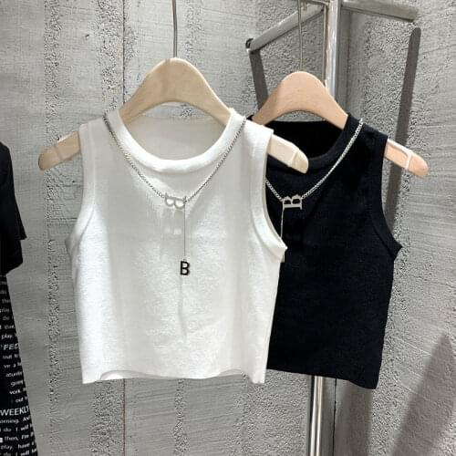 Hot Girl Style High Waist Short Vest Womens Summer 2021 100 Points Slim Sleeveless Black Slim Short Top