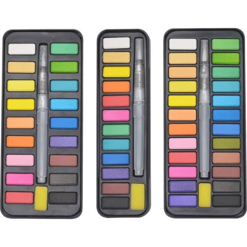 12/18/24 Colors Solid Pigment Watercolor Paint Set Portable Drawing School Acrylic Professional Art Supplies With Paint Brush