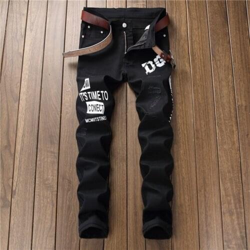 New mens male trousers American style casual digital printing slim flower pants jeans fashion stretch casual denim pants 5613