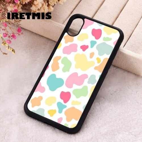 Iretmis 5 5S SE 2020 Phone Cover Case for iPhone 6 6S 7 8 Plus X Xs XR 11 12 Mini Pro Max Silicone TPU rainbow pastel cow print