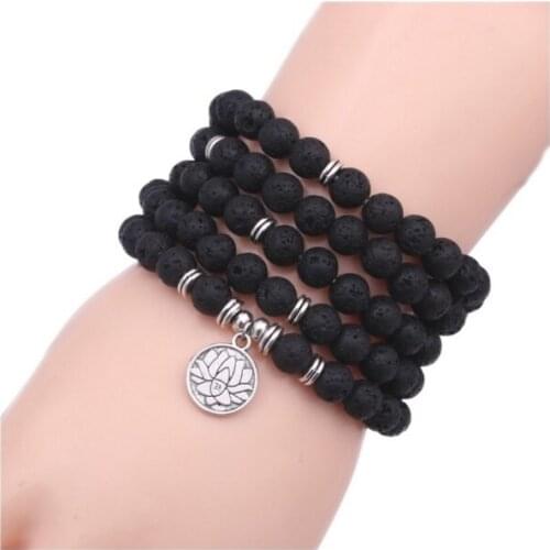 Black Natural Lava stone necklace braclet 108 pieces Beads necklace yoga necklace bracelet