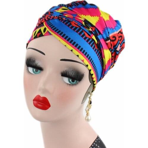 Elastic Scarf Caps Female Cotton National Style New Printed Fashion All-match Jacquard High Quality Adults Wrapped Scarf Caps