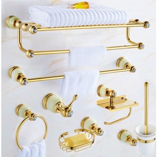 Europe Gold Copper Jade Towel Rack Toilet Paper Holder Towel Rack Marble European Gold Phone Shelf Bathroom Accessories