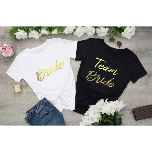 Team Bride Tshirt Fashion Gold Print Women Bachelorette Party Shirt Aesthetic Cotton O Neck Short Sleeve Top Tee Graphic T-shirt